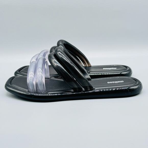 Melissa Sandals Womens 8 Black Clear Jelly Airbubble Slide Double Strap Flat - Picture 5 of 10